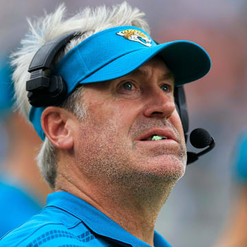 Jacksonville Jaguars head coach Doug Pederson looks on during the fourth quarter of an NFL football matchup Sunday, Sept. 15, 2024 at EverBank Stadium in Jacksonville, Fla. The Browns defeated the Jaguars 18-13. [Corey Perrine/Florida Times-Union]