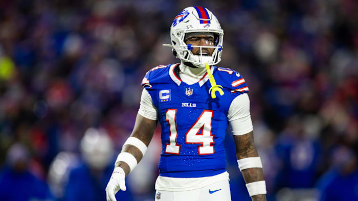 Jan 21, 2024; Orchard Park, New York, USA; Buffalo Bills wide receiver Stefon Diggs (14) walks on the field.