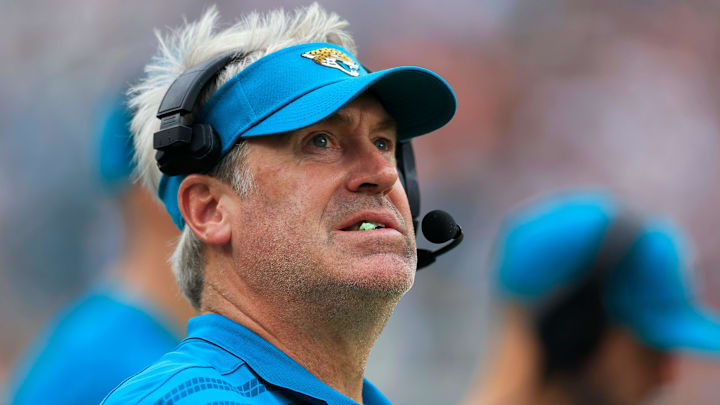 Jacksonville Jaguars head coach Doug Pederson looks on during the fourth quarter of an NFL football matchup Sunday, Sept. 15, 2024 at EverBank Stadium in Jacksonville, Fla. The Browns defeated the Jaguars 18-13. [Corey Perrine/Florida Times-Union]