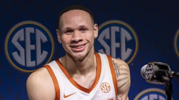Oct 14, 2025; Birmingham, AL, USA; Texas Longhorns guard Chendall Weaver talks with the media during SEC Media Days at Grand Bohemian Hotel. Mandatory Credit: Vasha Hunt-Imagn Images