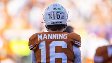 Detailed view of the jersey of Texas Longhorns quarterback Arch Manning (16)