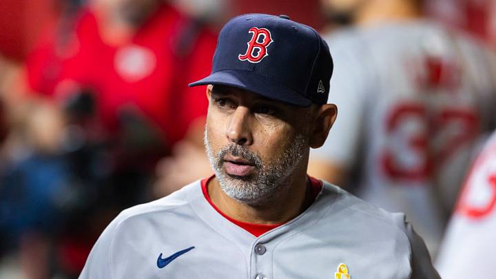Sep 7, 2025; Phoenix, Arizona, USA; Boston Red Sox manager Alex Cora against the Arizona Diamondbacks at Chase Field. Mandatory Credit: Mark J. Rebilas-Imagn Images