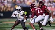 Oct 11, 2025; Atlanta, Ga.; Georgia Tech running back Jamal Haynes (1) runs the ball against Virginia Tech.