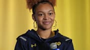 Notre Dame women's basketball star Hannah Hidalgo during ACC Media Days at The Hilton Charlotte Uptown.