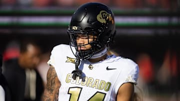 Oct 19, 2024; Tucson, Arizona, USA; Colorado Buffalos wide receiver Will Sheppard (14) against the Arizona Wildcats at Arizona Stadium. Mandatory Credit: Mark J. Rebilas-Imagn Images