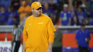 Nov 22, 2025; Gainesville, Florida, USA; Tennessee Volunteers head coach Josh Heupel prior to the game against the Florida Gators at Ben Hill Griffin Stadium. Mandatory Credit: Kim Klement Neitzel-Imagn Images
