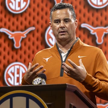Texas Longhorns head coach Sean Miller talks with the media during SEC Media Days at Grand Bohemian Hotel. 