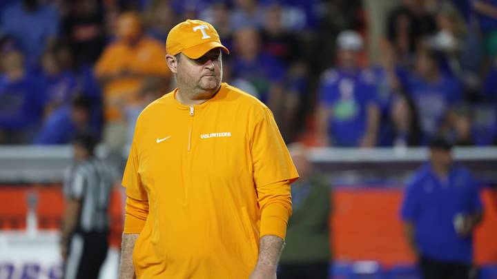 Nov 22, 2025; Gainesville, Florida, USA; Tennessee Volunteers head coach Josh Heupel prior to the game against the Florida Gators at Ben Hill Griffin Stadium. Mandatory Credit: Kim Klement Neitzel-Imagn Images