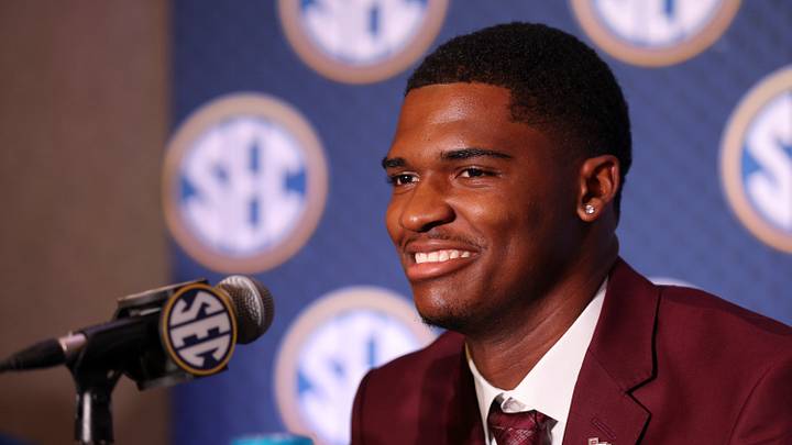 Jul 22, 2026; Tampa, FL, USA; Texas A&M Aggies quarterback Marcel Reed (10) speaks to the press during SEC Football Kickoff Media Day at the Tampa Marriott. Mandatory Credit: Nathan Ray Seebeck-Imagn Images
