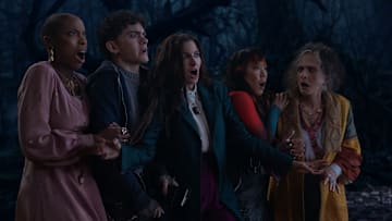 (L-R) Jennifer Kale (Sasheer Zamata), Teen (Joe Locke), Agatha Harkness (Kathryn Hahn), Alice Wu-Gulliver (Ali Ahn), and Lilia Calderu (Patti LuPone) in Marvel Television's AGATHA ALL ALONG, exclusively on Disney+. Photo by Chuck Zlotnick. © 2024 MARVEL.