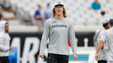 Jacksonville Jaguars quarterback Trevor Lawrence (16) walks on the field before an NFL football matchup Sunday, Nov. 10, 2024 at Everbank Stadium in Jacksonville, Fla. [Corey Perrine/Florida Times-Union]
