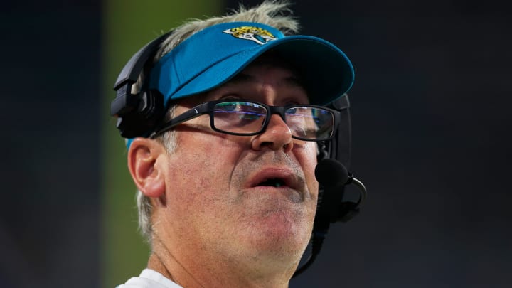 Jacksonville Jaguars head coach Doug Pederson looks on during the second quarter of a preseason NFL football game Saturday, Aug. 17, 2024 at EverBank Stadium in Jacksonville, Fla. The Jacksonville Jaguars defeated the Tampa Bay Buccaneers 20-7. [Corey Perrine/Florida Times-Union]