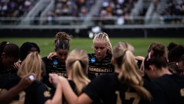 Vanderbilt players huddle after their game against Louisiana State University at the Vanderbilt Soccer Complex in Nashville on Monday, Nov. 24, 2025.
