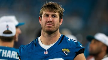 Jacksonville Jaguars offensive tackle Walker Little (72) looks on during the fourth quarter of a preseason NFL football game Saturday, Aug. 17, 2024 at EverBank Stadium in Jacksonville, Fla. The Jacksonville Jaguars defeated the Tampa Bay Buccaneers 20-7. 