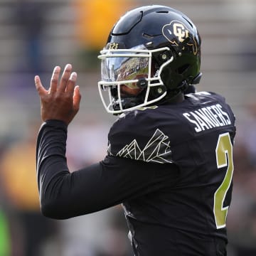 Aug 29, 2024; Boulder, Colorado, USA; Colorado Buffaloes quarterback Shedeur Sanders (2) before the game against the North Dakota State Bison at Folsom Field.