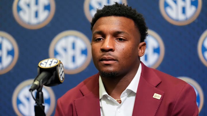 Mississippi State player Isaac Smith speaks to reporters during SEC Media Days at the College Football Hall of Fame in Atlanta. Mississippi State player Isaac Smith speaks to reporters during SEC Media Days at the College Football Hall of Fame in Atlanta.