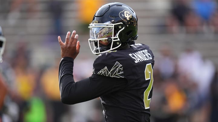 Aug 29, 2024; Boulder, Colorado, USA; Colorado Buffaloes quarterback Shedeur Sanders (2) before the game against the North Dakota State Bison at Folsom Field.