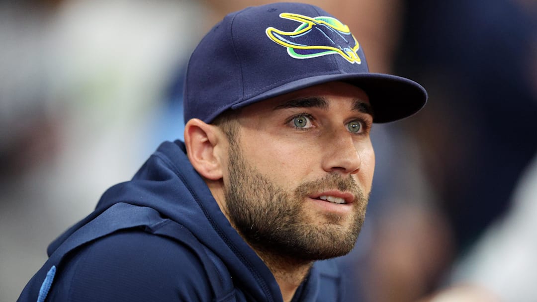 Sep 24, 2022; St. Petersburg, Florida, USA;  Tampa Bay Rays center fielder Kevin Kiermaier (39) looks on from the dugout in the second inning against the Toronto Blue Jays at Tropicana Field.