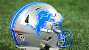 Helmet of Detroit Lions place kicker Jake Bates (not in the photo) before the NFC divisional round between Detroit Lions and Washington Commanders] at Ford Field in Detroit on Saturday, Jan. 18, 2025.