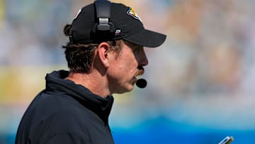 Jacksonville Jaguars defensive coordinator Ryan Nielsen looks on during the second quarter of an NFL football matchup Sunday, Oct. 27, 2024 at EverBank Stadium in Jacksonville, Fla. The Packers edged the Jaguars 30-27 on a last-second field goal. [Corey Perrine/Florida Times-Union]
