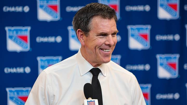Apr 5, 2026; New York, New York, USA; New York Rangers head coach Mike Sullivan speaks to reporters after an 8-1 win against the Washington Capitals at Madison Square Garden. 
