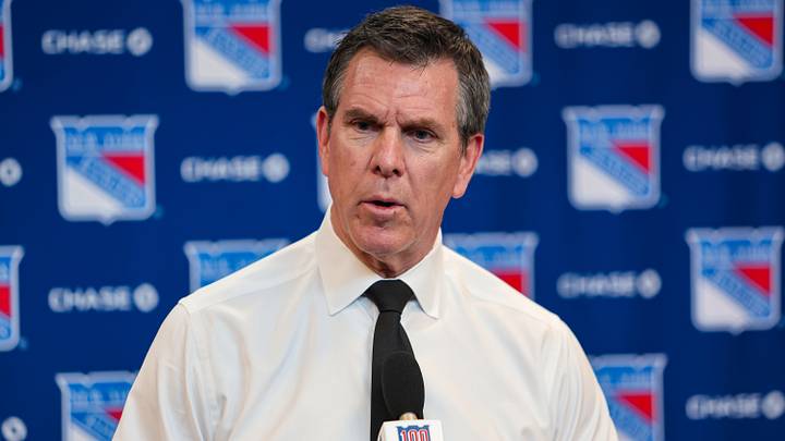 Apr 5, 2026; New York, New York, USA; New York Rangers head coach Mike Sullivan speaks to reporters after an 8-1 win against the Washington Capitals at Madison Square Garden. Mandatory Credit: Danny Wild-Imagn Images