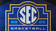 Southeastern Conference logo is displayed during SEC Media Day at the Grand Bohemian Hotel in Mountain Brook Tuesday, Oct. 15, 2024.