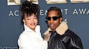 Rihanna and A$AP Rocky attend the 38th Annual Footwear News Achievement Awards in New York City in December 2024.
