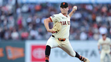 San Francisco, California, USA; San Francisco Giants pitcher Kyle Harrison (45) throws a pitch during the first inning against the Chicago White Sox at Oracle Park.