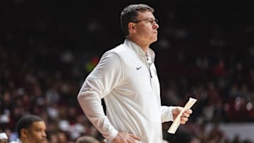 Jan 21, 2025; Tuscaloosa, Alabama, USA; Vanderbilt Commodores head coach Mark Byington watches the game during the first half against the Alabama Crimson Tide at Coleman Coliseum. 