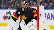 Feb 29, 2024; Vancouver, British Columbia, CAN; Vancouver Canucks goalie Thatcher Demko (35) looks for shot against the Los Angeles Kings in the second period at Rogers Arena. Mandatory Credit: Bob Frid-USA TODAY Sports