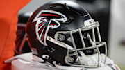 Oct 13, 2024; Charlotte, North Carolina, USA; Atlanta Falcons helmet during the second half against the Carolina Panthers at Bank of America Stadium. Mandatory Credit: Jim Dedmon-Imagn Images