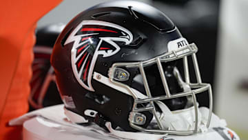 Oct 13, 2024; Charlotte, North Carolina, USA; Atlanta Falcons helmet during the second half against the Carolina Panthers at Bank of America Stadium. Mandatory Credit: Jim Dedmon-Imagn Images