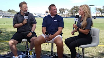 NFL Network host Chris Rose, analyst Brian Baldinger, and reporter Jane Slater during Dallas Cowboys training camp at the River Ridge Fields. 