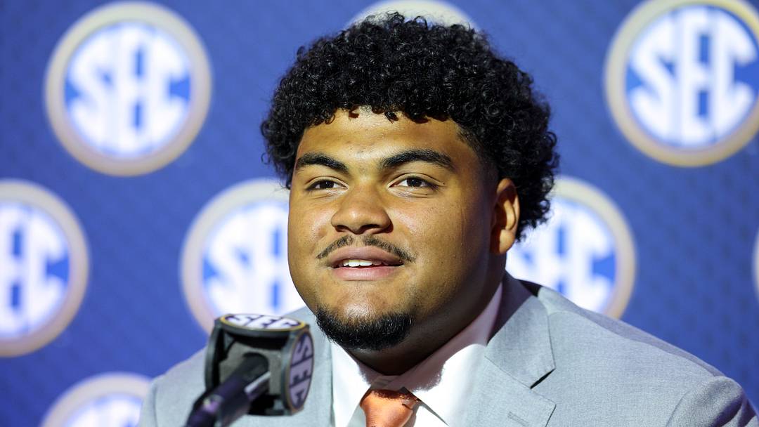 Texas Longhorns offensive lineman Trevor Goosby (74) speaks to the press during SEC Football Kickoff Media Day at the Tampa Marriott. 
