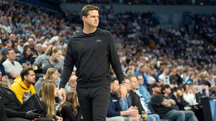 Apr 13, 2025; Minneapolis, Minnesota, USA; Utah Jazz head coach Will Hardy reacts to a call that goes the way of the Minnesota Timberwolves in the first quarter at Target Center. Mandatory Credit: Matt Blewett-Imagn Images Apr 13, 2025; Minneapolis, Minnesota, USA; Utah Jazz head coach Will Hardy reacts to a call that goes the way of the Minnesota Timberwolves in the first quarter at Target Center. Mandatory Credit: Matt Blewett-Imagn Images
