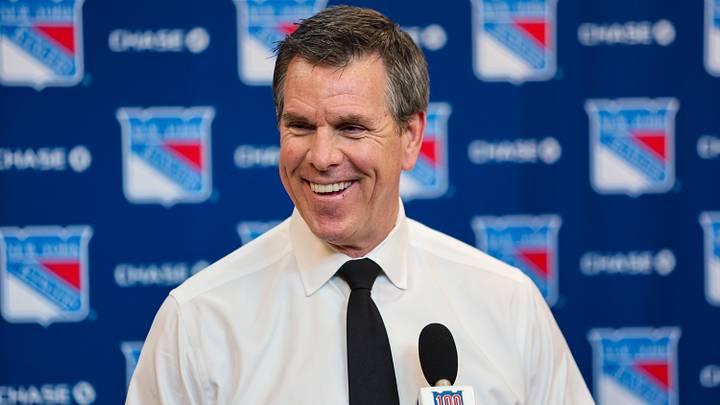 Apr 5, 2026; New York, New York, USA; New York Rangers head coach Mike Sullivan speaks to reporters after an 8-1 win against the Washington Capitals at Madison Square Garden. Apr 5, 2026; New York, New York, USA; New York Rangers head coach Mike Sullivan speaks to reporters after an 8-1 win against the Washington Capitals at Madison Square Garden.