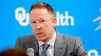 Thunder general manager Sam Presti speaks during an introductory press conference for the 2024 Thunder draft picks at Oklahoma Contemporary Arts Center in Oklahoma City, Saturday, June, 29, 2024.