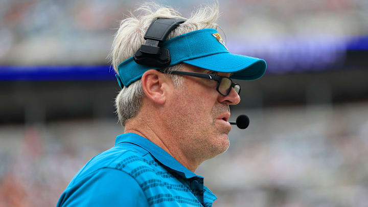 Jacksonville Jaguars head coach Doug Pederson looks on during the fourth quarter of an NFL football matchup Sunday, Sept. 15, 2024 at EverBank Stadium in Jacksonville, Fla. The Browns defeated the Jaguars 18-13. [Corey Perrine/Florida Times-Union]