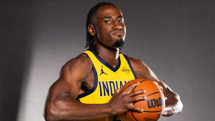 Indiana Pacers forward Aaron Nesmith (23) poses for a photo during media day.