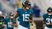 Jacksonville Jaguars wide receiver Tim Jones (15) runs on the field before an NFL football matchup Sunday, Dec. 29, 2024 at EverBank Stadium in Jacksonville, Fla. The Jaguars held off the Titans 20-13.