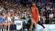 Jul 27, 2024; Villeneuve-d'Ascq, France; Canada guard Shai Gilgeous-Alexander (2) controls the ball against Greece in the first quarter during the Paris 2024 Olympic Summer Games at Stade Pierre-Mauroy. Mandatory Credit: John David Mercer-USA TODAY Sports