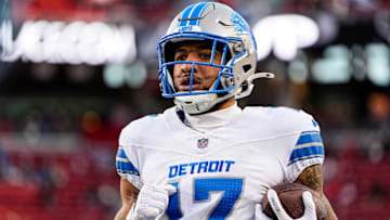 Detroit Lions wide receiver Tim Patrick (17) warms up before the game between San Francisco 49ers and Detroit Lions at Levi's Stadium.