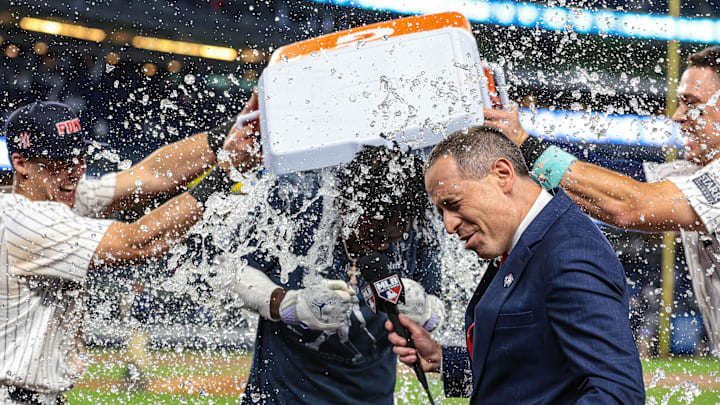 New York Yankees star Jazz Chisholm Jr. was doused in an ice bath following the first walk-off hit of his professional baseball career.