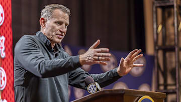 Oct 14, 2025; Birmingham, AL, USA; Alabama Crimson Tide head coach Nate Oats talks with the media during SEC Media Days at Grand Bohemian Hotel. Mandatory Credit: Vasha Hunt-Imagn Images