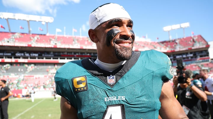 Philadelphia Eagles quarterback Jalen Hurts led his team to a 4-0 start to the 2025 season. Philadelphia Eagles quarterback Jalen Hurts led his team to a 4-0 start to the 2025 season.