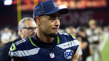 Sep 25, 2025; Glendale, Arizona, USA; Seattle Seahawks wide receiver Jaxon Smith-Njigba (11) against the Arizona Cardinals at State Farm Stadium. 