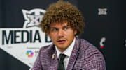 Jul 8, 2025; Frisco, TX, USA; Cincinnati tight end Joe Royer answers questions from the media during 2025 Big 12 Football Media Days at The Star. Mandatory Credit: Raymond Carlin III-Imagn Images