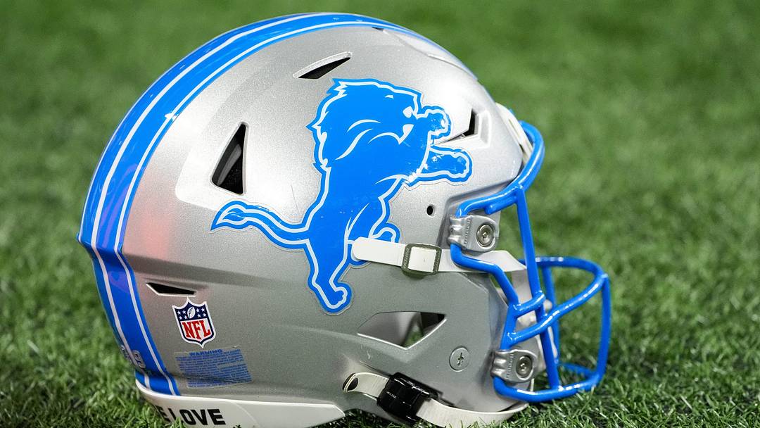Helmet of Detroit Lions place kicker Jake Bates (not in the photo) before the NFC divisional round between Detroit Lions and Washington Commanders] at Ford Field in Detroit on Saturday, Jan. 18, 2025.