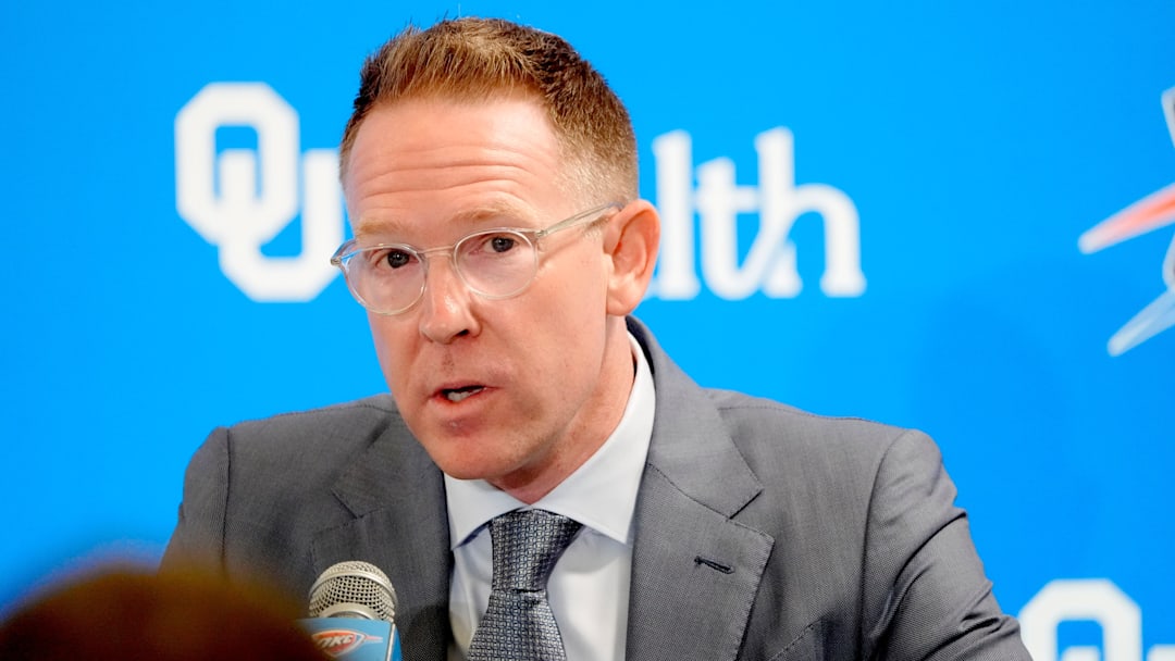 Thunder general manager Sam Presti speaks during an introductory press conference for the 2024 Thunder draft picks at Oklahoma Contemporary Arts Center in Oklahoma City, Saturday, June, 29, 2024.